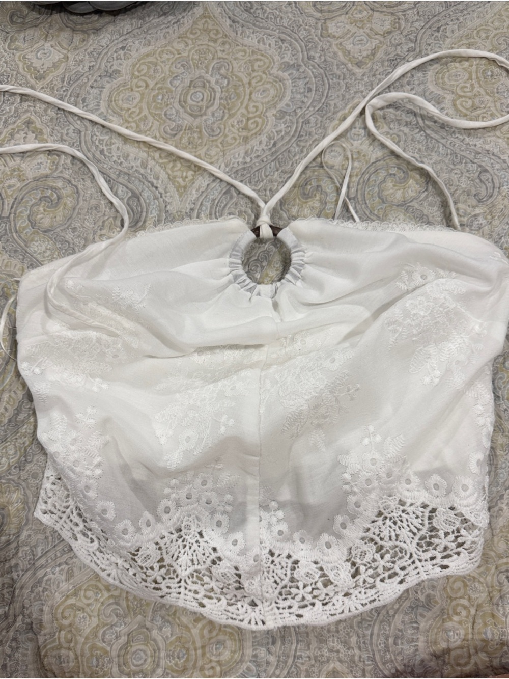 White Lace-Trim Halter Camisole Top